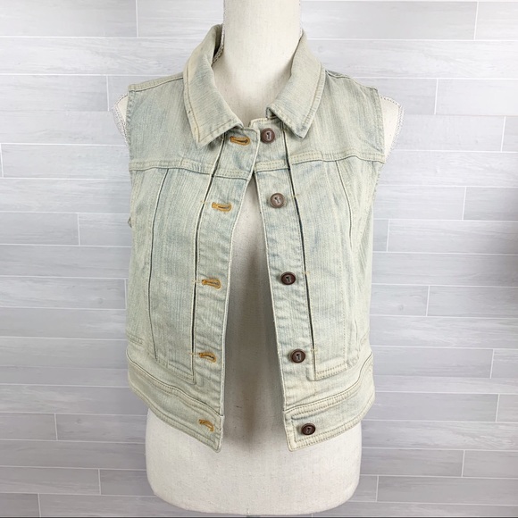 Anthro | Pilcro Distressed Sunwashed Denim Vest - Picture 1 of 15